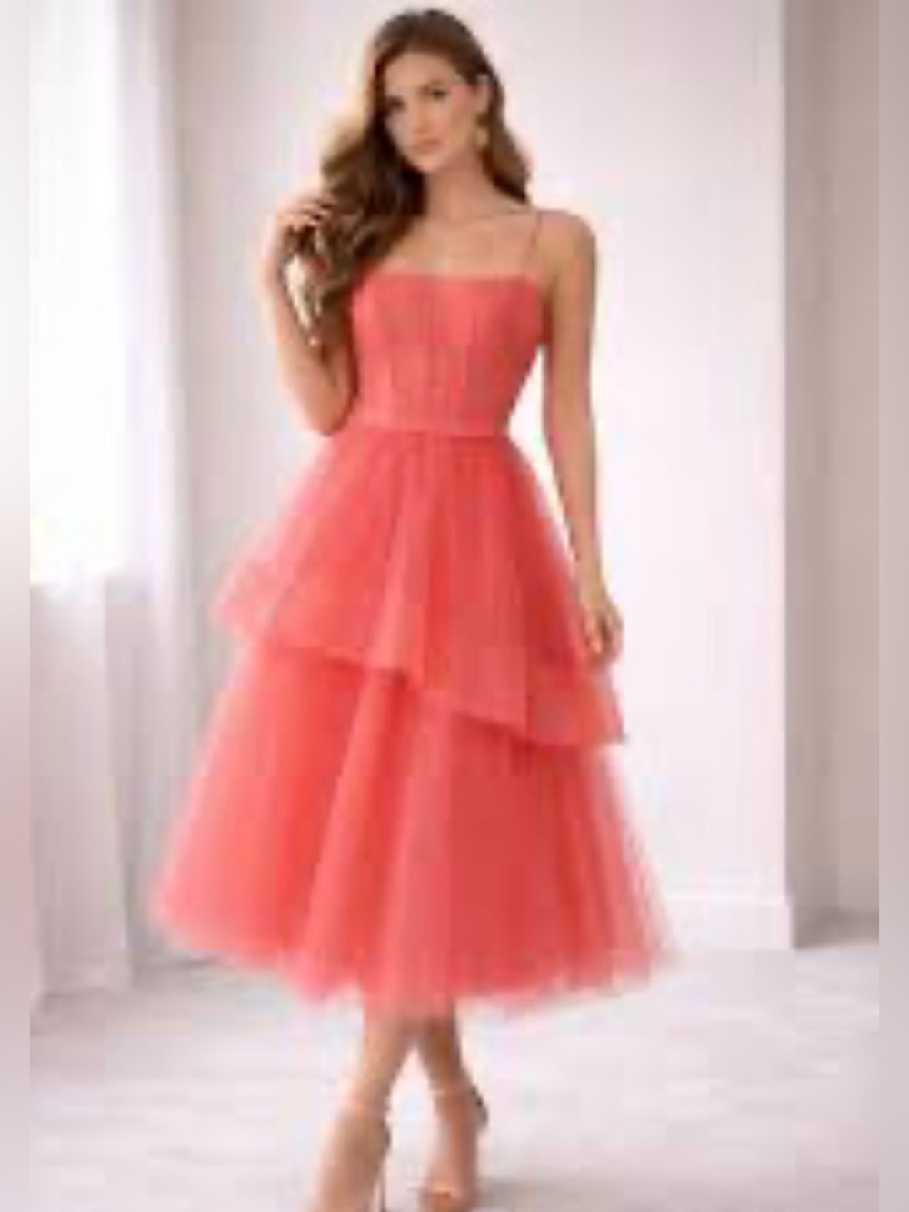 BCBGMAXAZRIA Corset Tiered Tulle Dress in sun-kissed color New w/Tag size 10